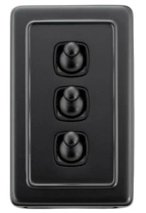 72 x 115 mm Matt Black 3 gang toggle switch,deco,heritage TH 5354 - Picture 1 of 5