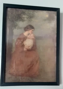 Rare Antique Print Mother & Baby Child Framed Glass Madonna of Moonlight Serene! - Picture 1 of 15