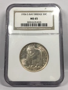 1936-S BAY BRIDGE COMMEMORATIVE SILVER HALF DOLLAR NGC MS65 7XBB25 - Picture 1 of 4