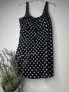 Maxine of Hollywood Size 18 Black Swim Dress Bathing Suit Polka Dot Pin-Up Retro - Picture 1 of 12