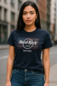 Hard Rock Cafe New York T-Shirt Womens XL NWT Navy USA Flag Graphic Tee  Cotton - Picture 1 of 9