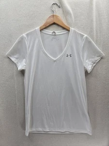 Under Armour Heat gear White Short Sleeve V-neck Womens Shirt Size-M - Picture 1 of 7