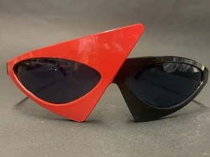 Novelty Party Sunglasses 80s Asymmetric Red & Black Sunglasses - Picture 1 of 5