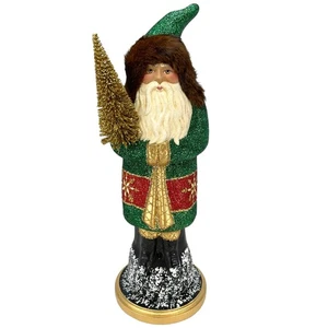 Schaller Forest Green Santa with Gold Tree Large German Paper Mache 18 Inch New - Picture 1 of 8