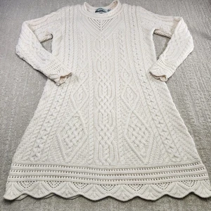 Aran Crafts Sweater Dress Women Large Merino Wool Fisherman Chunky Cable Knit - Picture 1 of 8