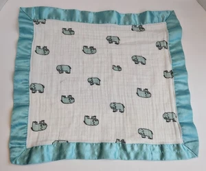 Aden + Anais Teal Elephant Muslin Baby Security Blanket Lovey Satin Trim - Picture 1 of 7