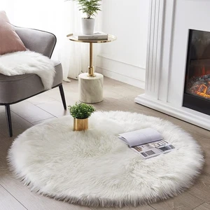 Soft Round Faux Sheepskin Fur Area Rug White Circle Fluffy Rugs Circular Shag... - Picture 1 of 7