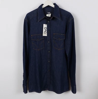 DOLCE & GABBANA DG Ittierre Denim Jean Snap Shirt Men's Size Medium Italy New - Image 1 of 4