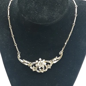 Vintage Coro Craft Gold Tone W Snowflake of Clear Rhinestones Choker Necklace - Picture 1 of 6