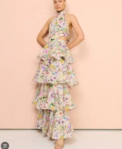 Aqua Blu Jardine Heather Maxi Dress Size 10 /US 6 RRP $695 Floral Tiered Frills - Picture 1 of 21