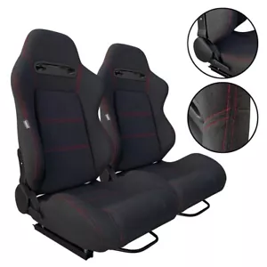 PAIR TANAKA BLACK CLOTH + RED STITCH RACING SEATS FOR FORD **** - Picture 1 of 9