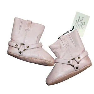 Frye Leather Boots Infant Size 9 - 12 Months Pink Fur Insulated Hook Loop Close - Picture 1 of 7