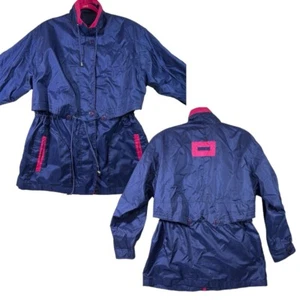 90s New York Classics Windbreaker Jacket Size Medium Waist Tie Blue Pink Vintage - Picture 1 of 17