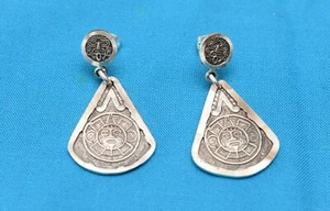 Orecchini in argento sterling con perno calendario azteco 925 NUOVI - Foto 1 di 4