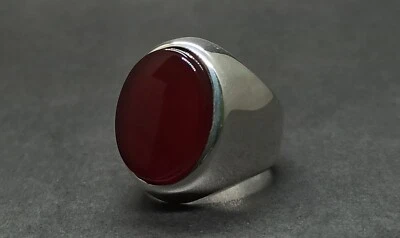 Anillo Aqeeq natural hecho a mano real de plata esterlina 925 de cornalina marrón profundo para hombre Foto 1 de 4