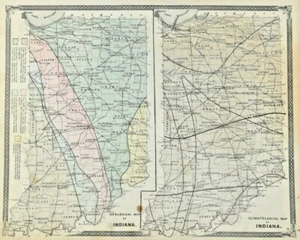 1877 Atlas Indiana Geological Climates Western Hemisphere Antique State Map - Picture 1 of 4