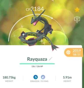 Pokemon Trade Go-Shiny Rayquaza 2019 (Guarantee Lucky) not Dragon Ascent - Trade - Picture 1 of 1