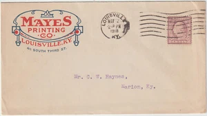 Louisville KY 1918 3c War rate Color ILLus Cover Mayes Printing Co Cover B2 - Picture 1 of 1