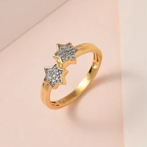 Diamond 925 Sterling Silver "Twin Star" Ring, with 18K Yellow Gold Overlay. - Picture 1 of 7