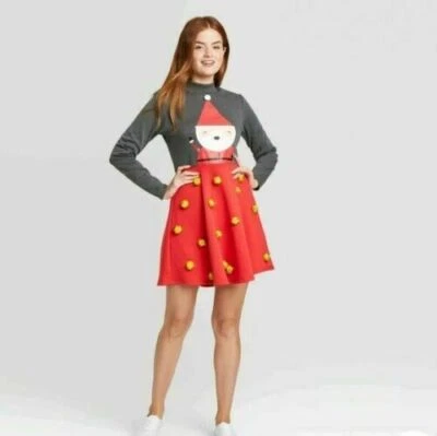 Vestido para mujer Mighty Fine manga larga gris/rojo Papá Noel pompón talla S, M nuevo Foto 1 de 4