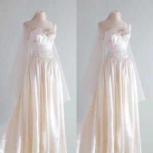 Vintage Wedding Dress Sleeveless Spaghetti Straps A Line Champagne 50s Ball Gown - Picture 1 of 10