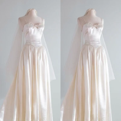 Vintage Wedding Dress Sleeveless Spaghetti Straps A Line Champagne 50s Ball Gown - Image 1 of 4