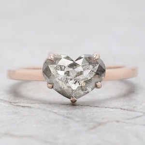 2.04 Ct Heart Salt And Pepper Diamond Ring 14K Rose Gold Engagement Gift Ring - Picture 1 of 9