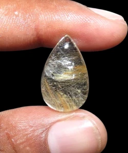 12,00 cts. Natürliche wunderschöne goldene Rutilquarz Birne 12x20x5 mm Cab Edelstein - Bild 1 von 3