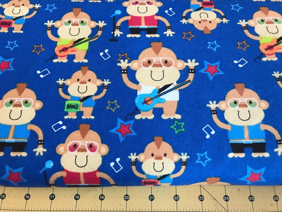 Monkey Rock Band Flannel fabric Sold By The Yard #1452 - Image 1 of 1