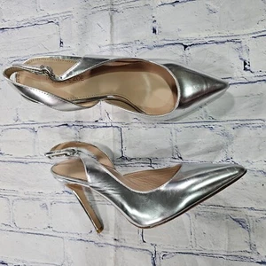Rachel Zoe WOMENS SIZE 8.5 Silver Leather Ankle Strap Heels - Picture 1 of 13