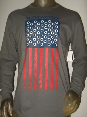 Camisa de manga larga Winchester gris mediano con agujero de bala tiro bandera de Estados Unidos para hombre Foto 1 de 2