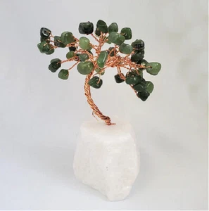 Genuine Nephrite Jade Tree Figurine on Quartz Base w/ Copper Wire Branches - Picture 1 of 5