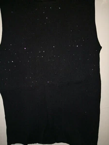 CASUAL CORNER SLEEVELESS BLACK  RIBBED PART SILK SWEATER WITH COLORFUL SEQUINS. - Picture 1 of 3