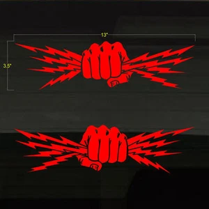 Juego de 2 calcomanías ROJAS ZAP" Fist Lightning Bolts Electrician Power 13""x3.5 - Imagen 1 de 1