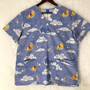 Disney Scrub Top Womens Fits Like L Winnie the Pooh Medical Uniform Shirt - Picture 1 of 9
