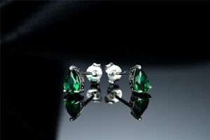 Created Russian Nano Emerald Pear Shape Sterling Silver Stud Earring UK Seller