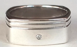 Solid Sterling Silver 925 Mens Dress Wedding Ring 0.02ct Diamond 9mm wide size X - Picture 1 of 5