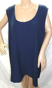 Davina Women Plus Size 28 28W Navy Blue Solid Cami Swing Tank Top Blouse Shirt - Picture 1 of 12