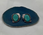 Vintage Old Pawn Navajo Signed F Earrings Sterling Silver 925 Turquoise Oval