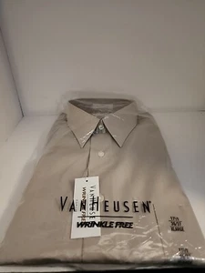 Van Heusen Button Up Shirt Dress Poplin Wrinkle Free Pocket Casual Mens-Stone - Picture 1 of 4