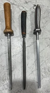 3 Knife Sharpening Steels, One Antler, One Wood, And One Steel Handled, Used - Picture 1 of 5