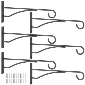8 Plant Hangers 6 Pack Hanging Plant Bracket for Wall Fence Porch Outdoor Black - Picture 1 of 7