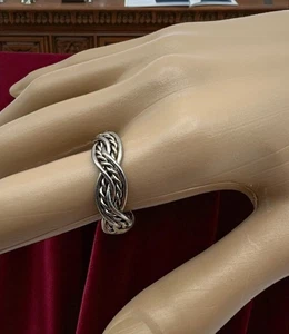 Braided Silver Tone Ring Size 9.5 Intricate Twist Weave Rope Design - Picture 1 of 8