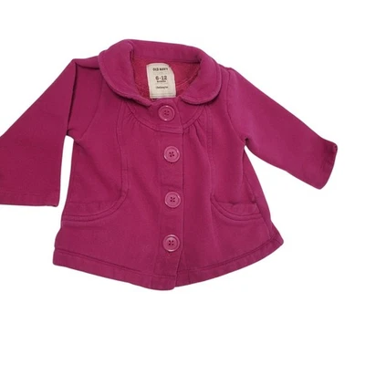 Old Navy Baby Girl Jacket 6-12 Months Fuchsia  Pink Button Long Sleeve Coat - Image 1 of 4