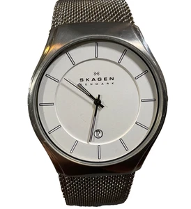 SKAGEN 956XLTTW Men’s Watch TITANIUM CASE Date Milanese Mesh Band NEW BATTERY - Picture 1 of 12