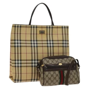 BURBERRY Gucci Nova Check GG Supreme Schultertasche PVC 2Set Beige Auth BA5584 - Bild 1 von 18