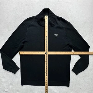 L Tesla Men's Embroidered Logo Black Quarter 1/4 Zip Sweater Knit USA Large - Picture 1 of 7