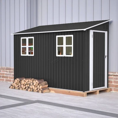 BIRCHTREE 4x10ft Lean To Garden Shed Metal Storage House Pent Roof Anthracite
