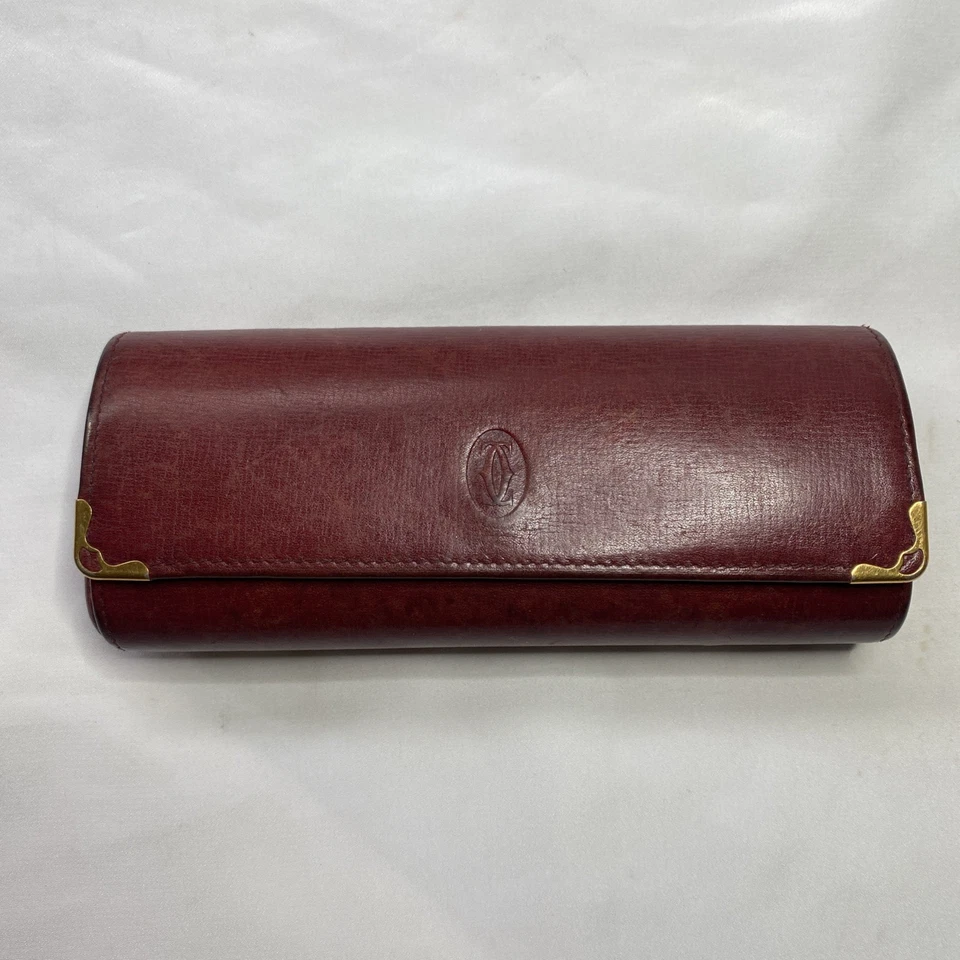 Винтажный кожаный чехол для очков Cartier Must de Cartier для мужчин и женщин, Бордо - Изображение 1 из 4