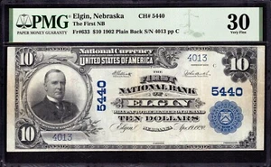 1902 $10 FIRST NATIONAL BANK NOTE CURRENCY ELGIN NEBRASKA PMG VERY FINE VF 30 - Imagen 1 de 4